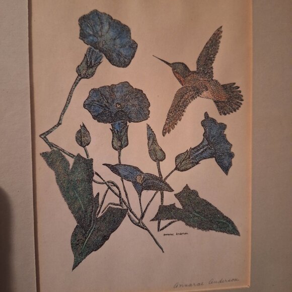 Annarae‎ Anderson Limited Edition Hummingbird Flowers Framed Artwork 101 of 500 - Picture 2 of 6